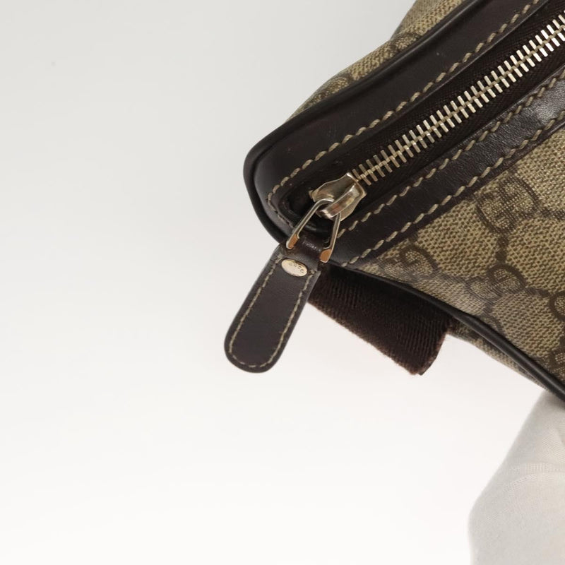 GUCCI GG Supreme Waist bag PVC Leather Beige Gold 233269 Auth hk2477