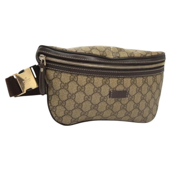 GUCCI GG Supreme Waist bag PVC Leather Beige Gold 233269 Auth hk2477