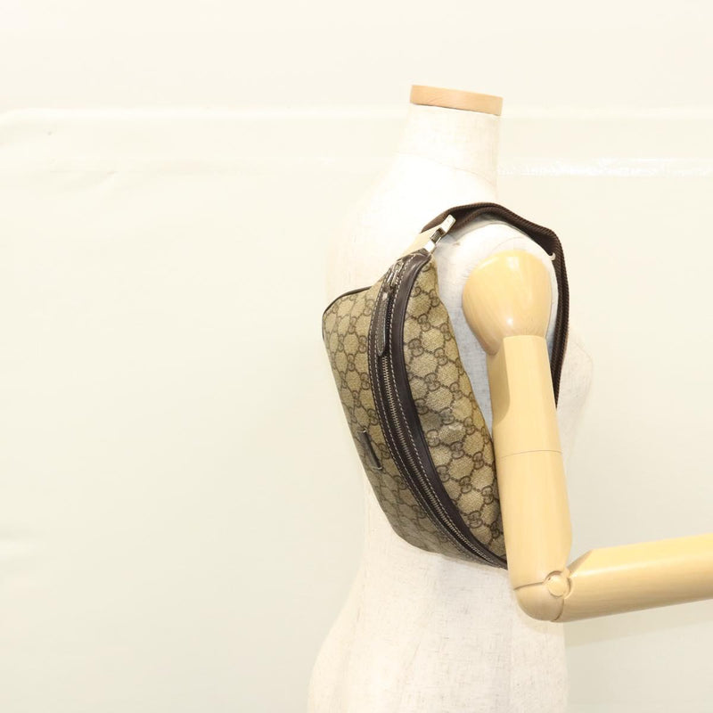 GUCCI GG Supreme Waist bag PVC Leather Beige Gold 233269 Auth hk2477