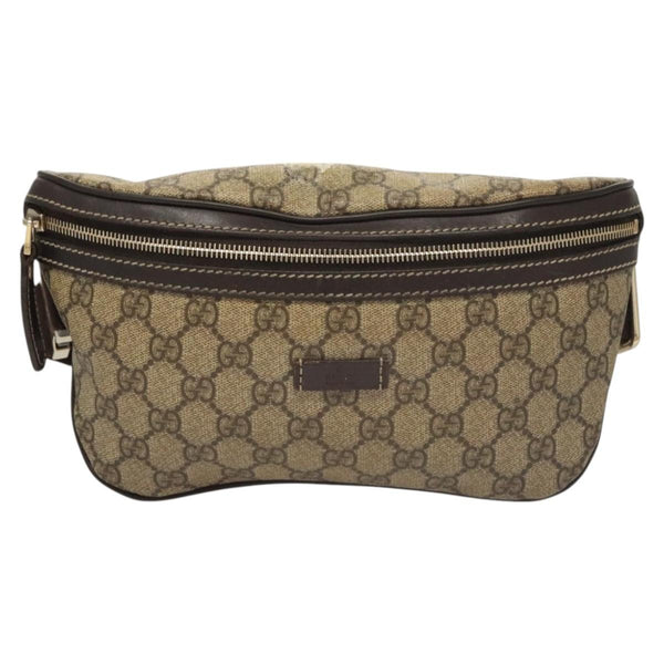 GUCCI GG Supreme Waist bag PVC Leather Beige Gold 233269 Auth hk2477