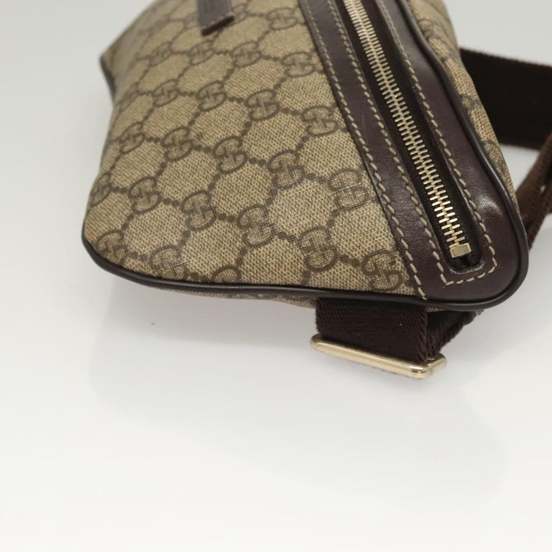 GUCCI GG Supreme Waist bag PVC Leather Beige Gold 233269 Auth hk2477