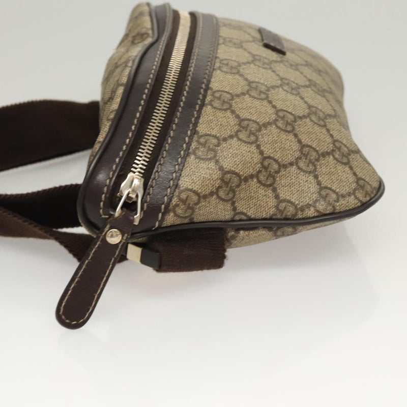 GUCCI GG Supreme Waist bag PVC Leather Beige Gold 233269 Auth hk2477
