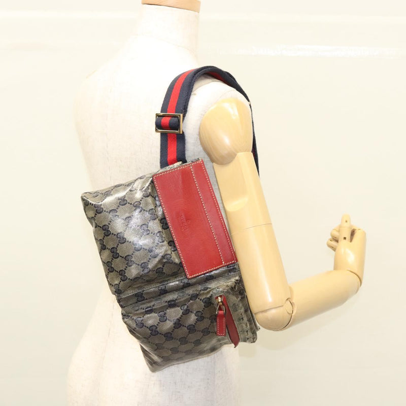 GUCCI GG crystal Sherry Line bag Coated Canvas Navy Silver 28566 Auth hk2484
