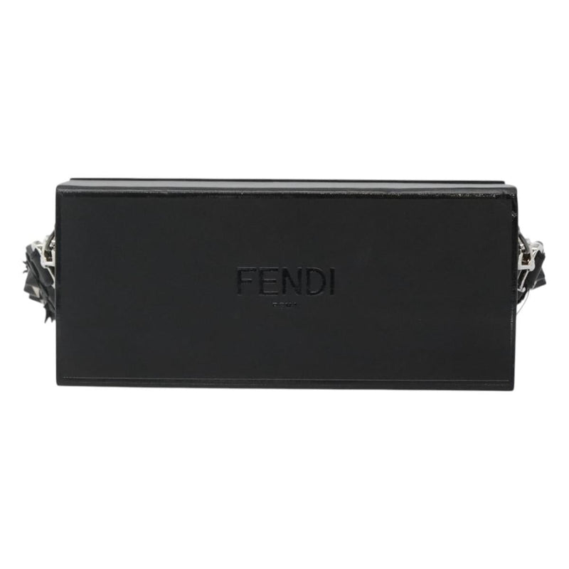 FENDI Box Shoulder Bag Leather Black Silver Auth hk2491