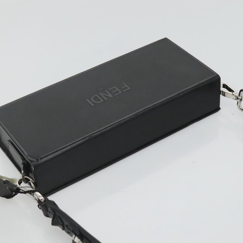 FENDI Box Shoulder Bag Leather Black Silver Auth hk2491
