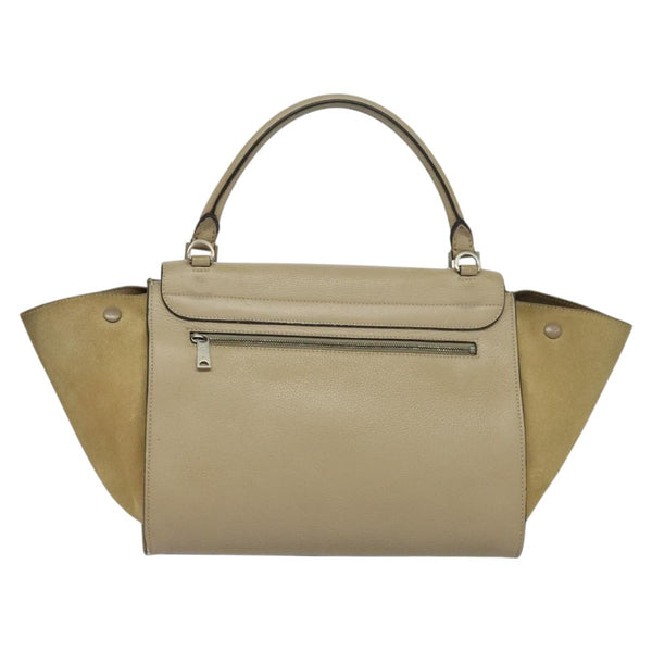 CELINE Trapeze Hand Bag Leather 2way Beige Silver Auth hk2502