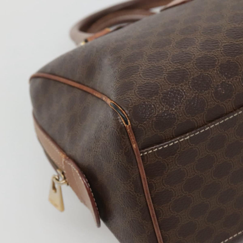 CELINE Macadam Canvas Mini Boston Bag PVC Leather Brown Gold Auth hk2504