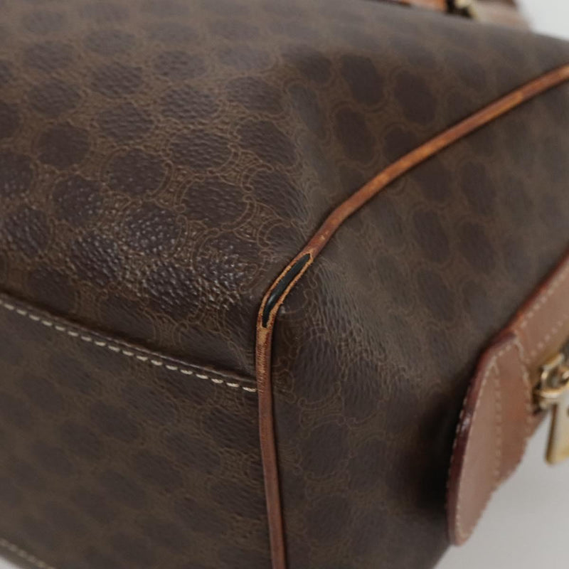 CELINE Macadam Canvas Mini Boston Bag PVC Leather Brown Gold Auth hk2504