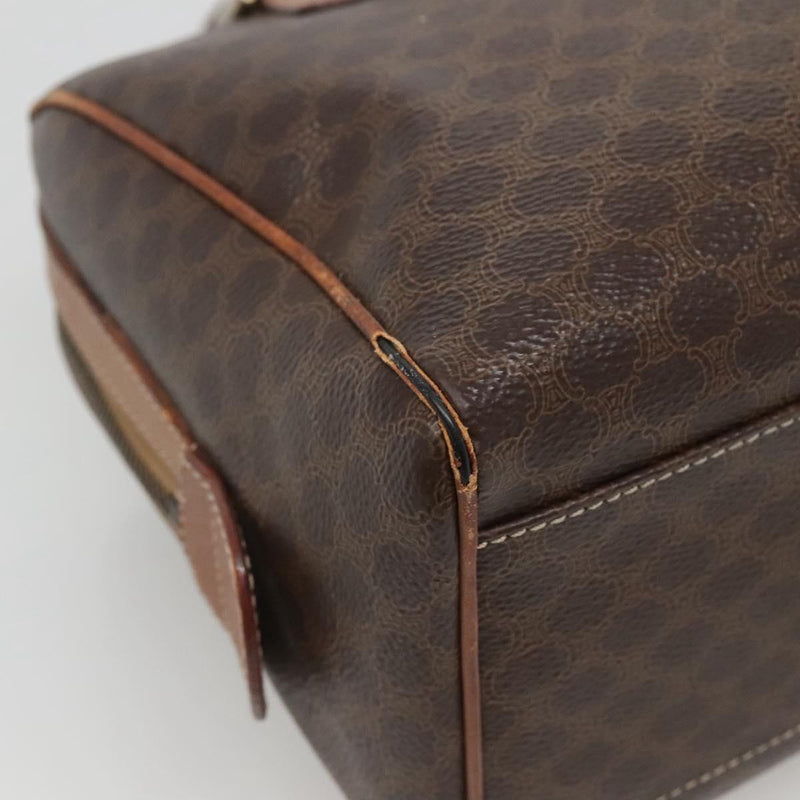CELINE Macadam Canvas Mini Boston Bag PVC Leather Brown Gold Auth hk2504
