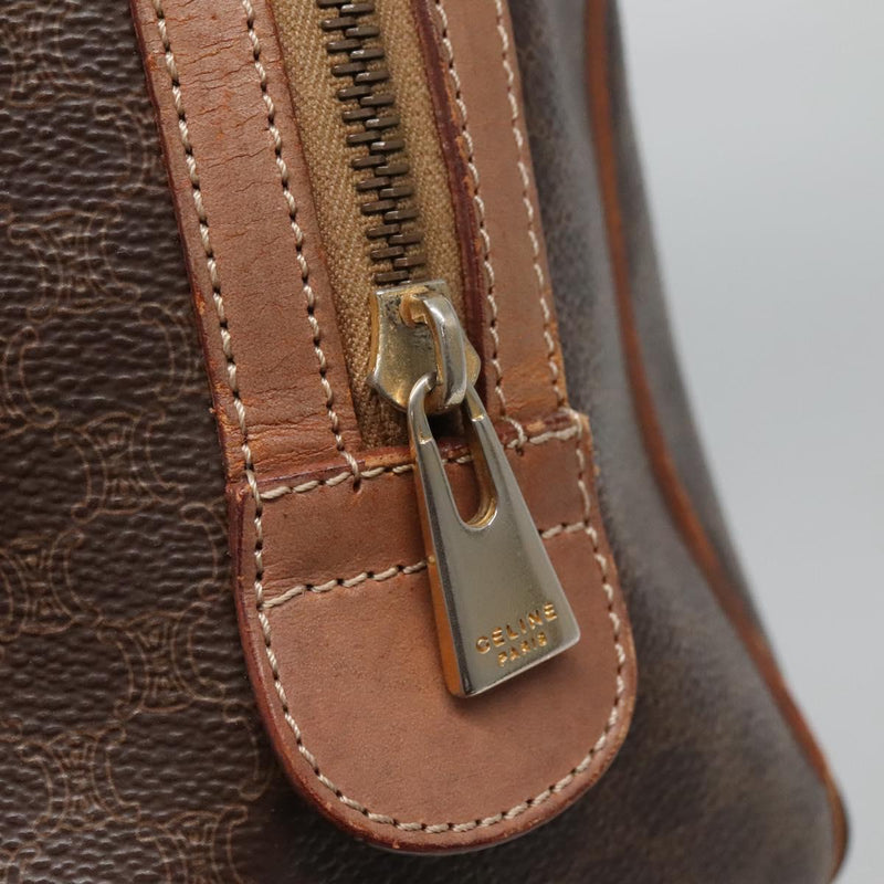 CELINE Macadam Canvas Mini Boston Bag PVC Leather Brown Gold Auth hk2504