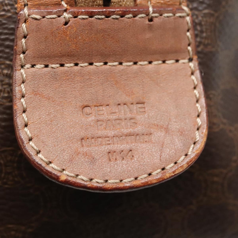 CELINE Macadam Canvas Mini Boston Bag PVC Leather Brown Gold Auth hk2504