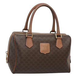 CELINE Macadam Canvas Mini Boston Bag PVC Leather Brown Gold Auth hk2504