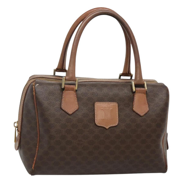 CELINE Macadam Canvas Mini Boston Bag PVC Leather Brown Gold Auth hk2504