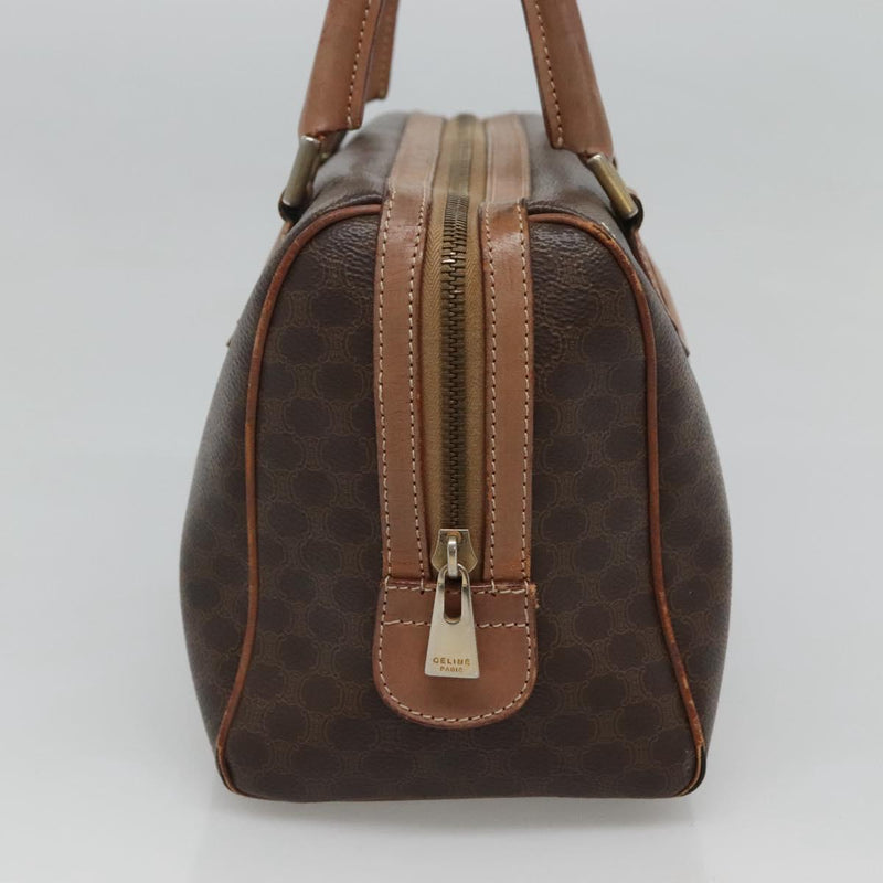 CELINE Macadam Canvas Mini Boston Bag PVC Leather Brown Gold Auth hk2504