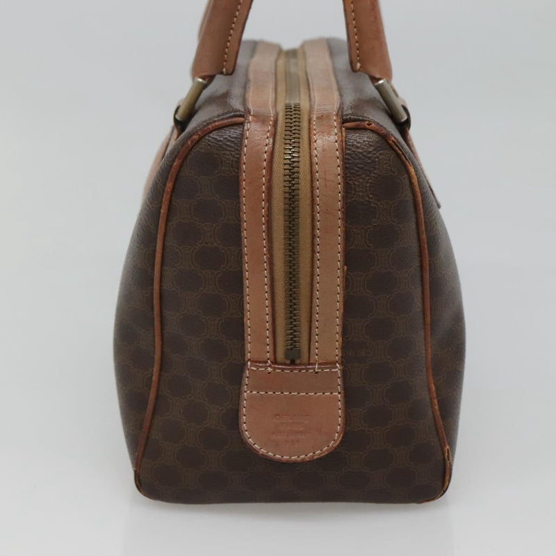 CELINE Macadam Canvas Mini Boston Bag PVC Leather Brown Gold Auth hk2504