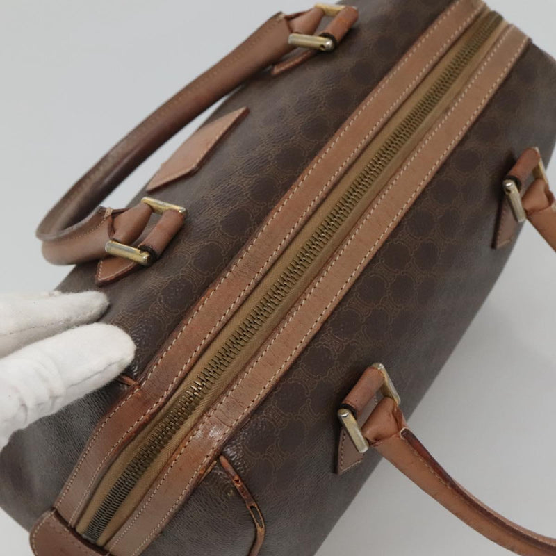 CELINE Macadam Canvas Mini Boston Bag PVC Leather Brown Gold Auth hk2504