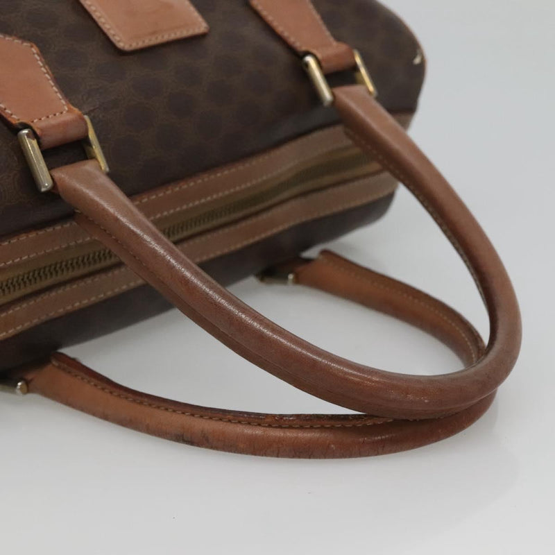 CELINE Macadam Canvas Mini Boston Bag PVC Leather Brown Gold Auth hk2504