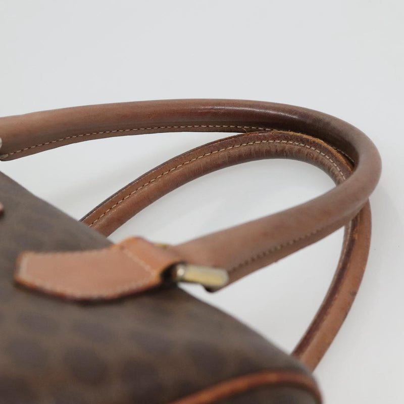 CELINE Macadam Canvas Mini Boston Bag PVC Leather Brown Gold Auth hk2504