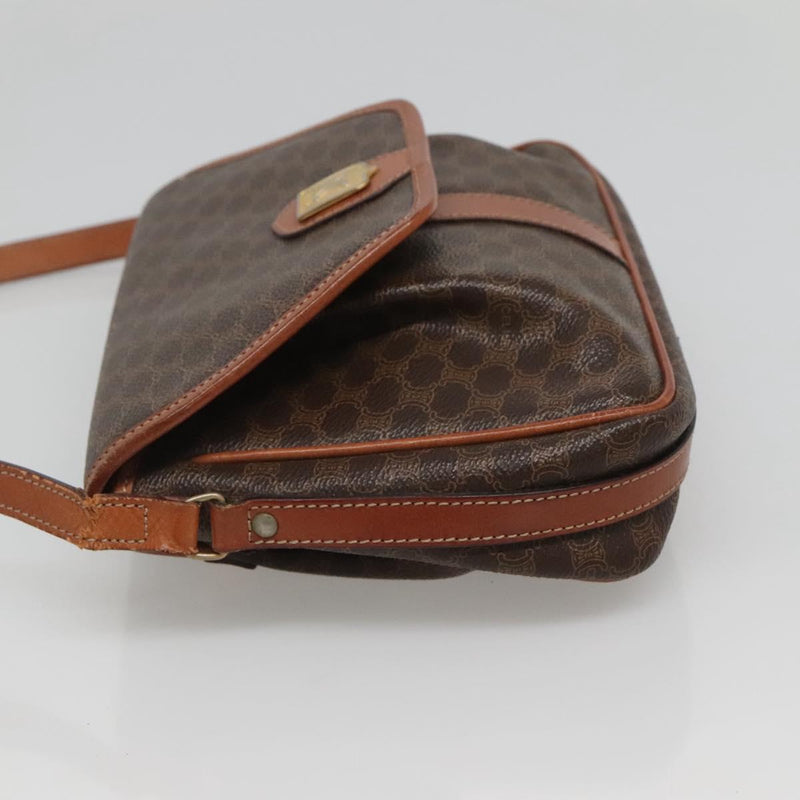 CELINE Macadam Canvas Shoulder Bag PVC Leather Brown Gold Auth hk2506