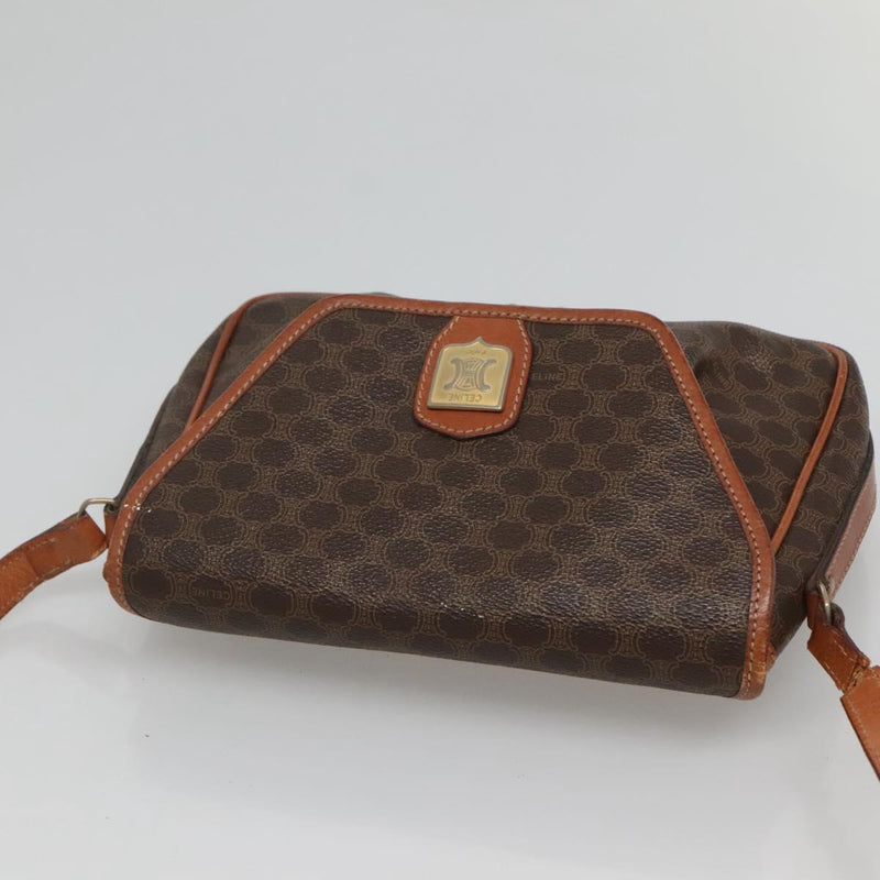 CELINE Macadam Canvas Shoulder Bag PVC Leather Brown Gold Auth hk2506