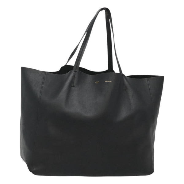 CELINE Horizontal Cabas Tote Bag Leather Black Gold Auth hk2511