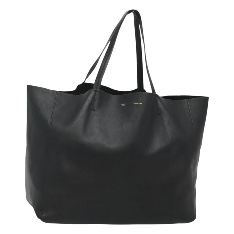 CELINE Horizontal Cabas Tote Bag Leather Black Gold Auth hk2511