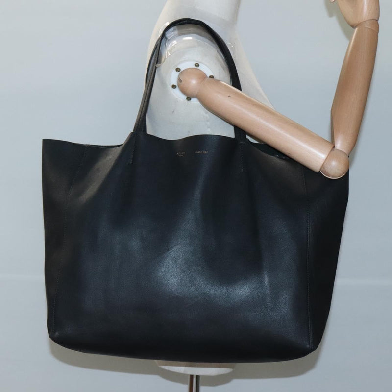 CELINE Horizontal Cabas Tote Bag Leather Black Gold Auth hk2511