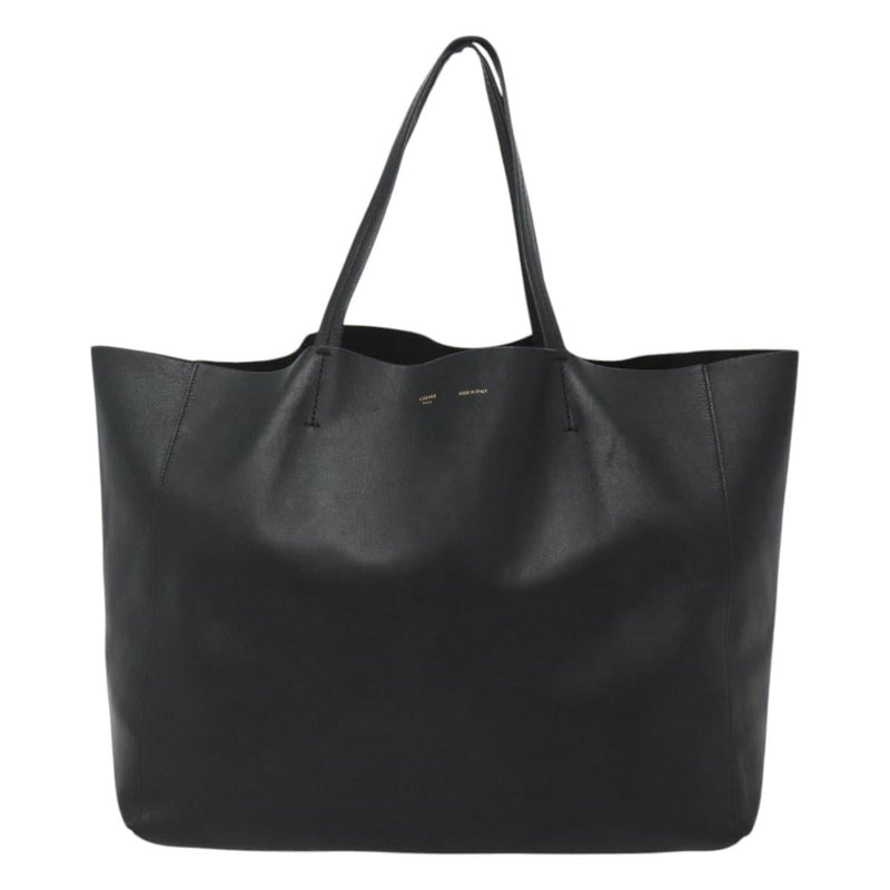 CELINE Horizontal Cabas Tote Bag Leather Black Gold Auth hk2511