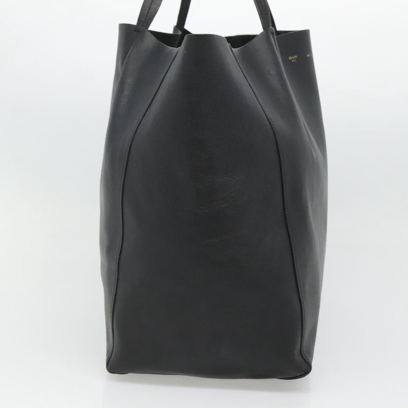 CELINE Horizontal Cabas Tote Bag Leather Black Gold Auth hk2511