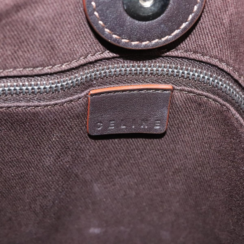 CELINE Macadam Canvas Tote Bag Brown Silver Auth hk2513