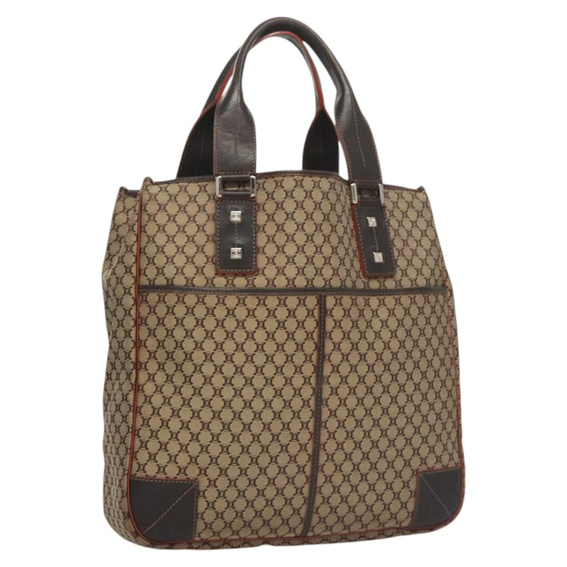 CELINE Macadam Canvas Tote Bag Brown Silver Auth hk2513