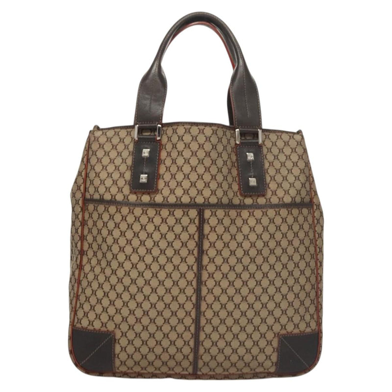 CELINE Macadam Canvas Tote Bag Brown Silver Auth hk2513