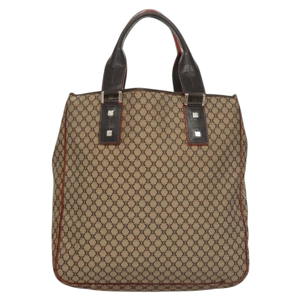 CELINE Macadam Canvas Tote Bag Brown Silver Auth hk2513