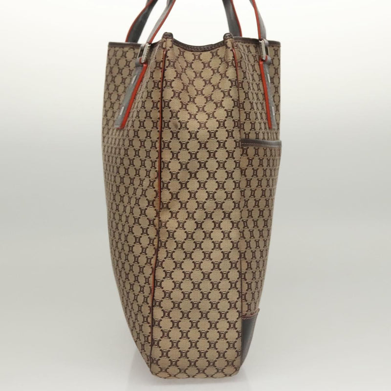 CELINE Macadam Canvas Tote Bag Brown Silver Auth hk2513