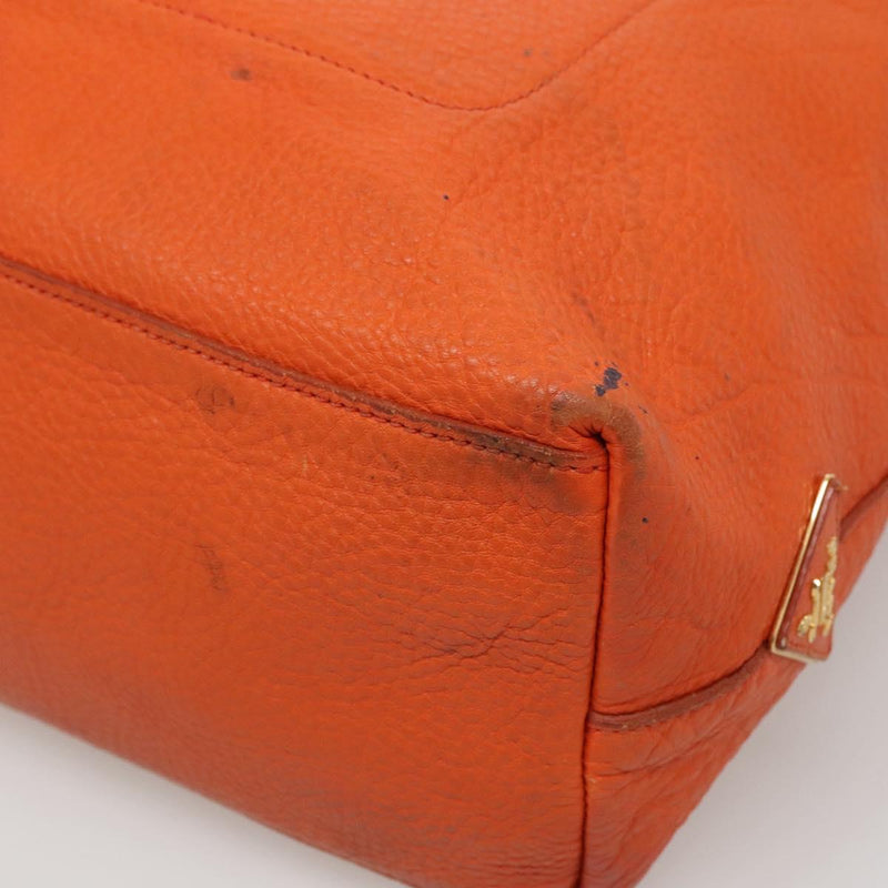 PRADA Tote Bag Leather Orange Gold Auth hk2515