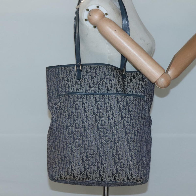 Christian Dior Trotter Canvas Tote Bag Navy Silver Auth hk2520