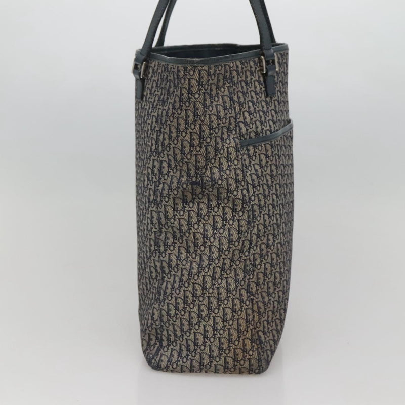 Christian Dior Trotter Canvas Tote Bag Navy Silver Auth hk2520