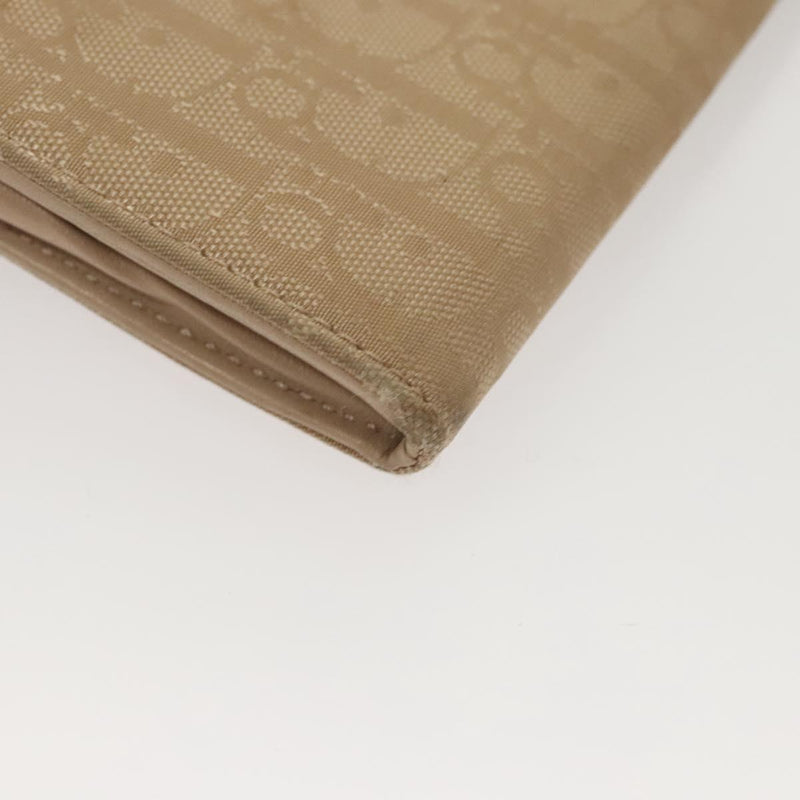 Christian Dior Trotter Canvas Wallet Beige Silver Auth hk2523