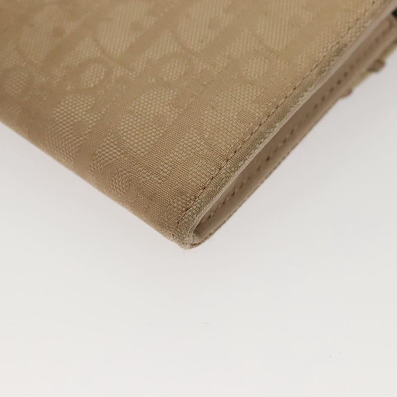 Christian Dior Trotter Canvas Wallet Beige Silver Auth hk2523