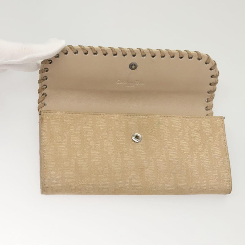 Christian Dior Trotter Canvas Wallet Beige Silver Auth hk2523