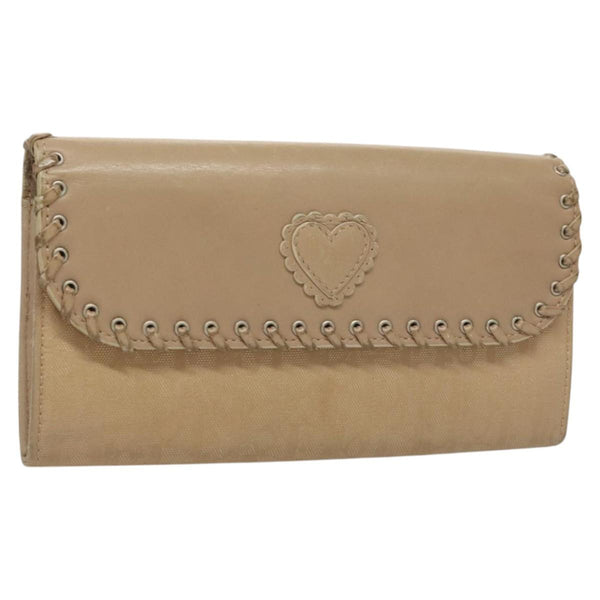 Christian Dior Trotter Canvas Wallet Beige Silver Auth hk2523