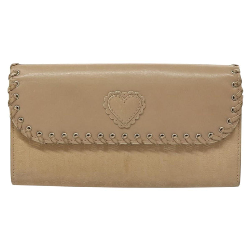 Christian Dior Trotter Canvas Wallet Beige Silver Auth hk2523