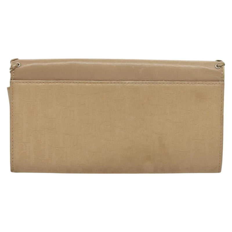 Christian Dior Trotter Canvas Wallet Beige Silver Auth hk2523