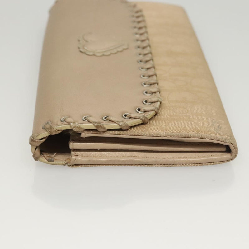 Christian Dior Trotter Canvas Wallet Beige Silver Auth hk2523