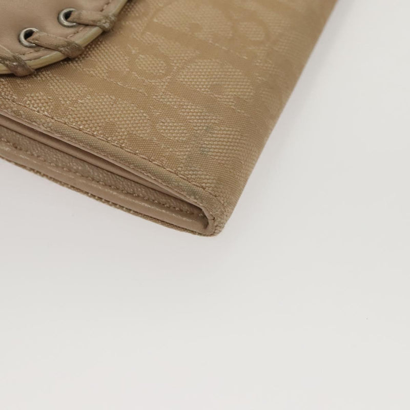 Christian Dior Trotter Canvas Wallet Beige Silver Auth hk2523