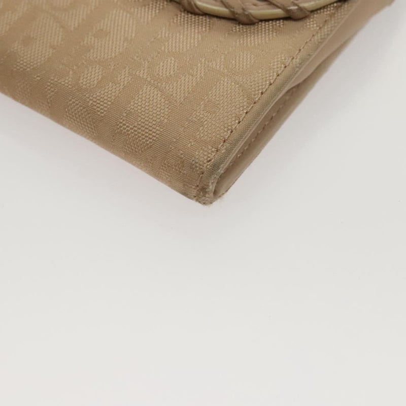 Christian Dior Trotter Canvas Wallet Beige Silver Auth hk2523