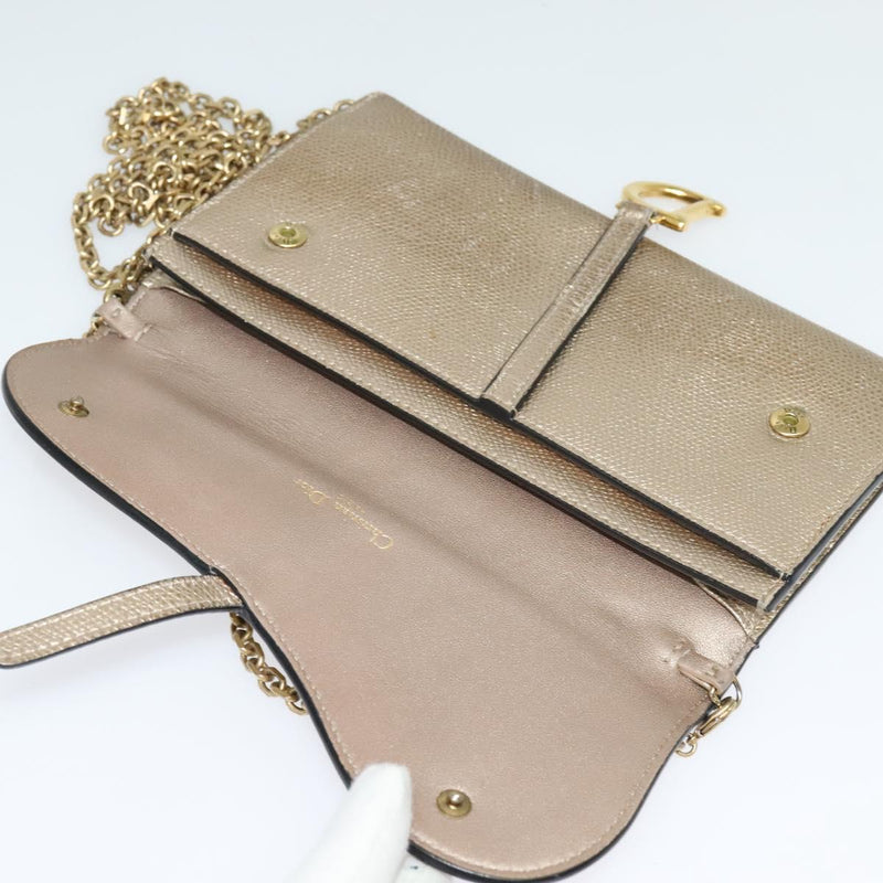 Christian Dior Saddle Chain Wallet Leather Brown Gold Auth hk2524