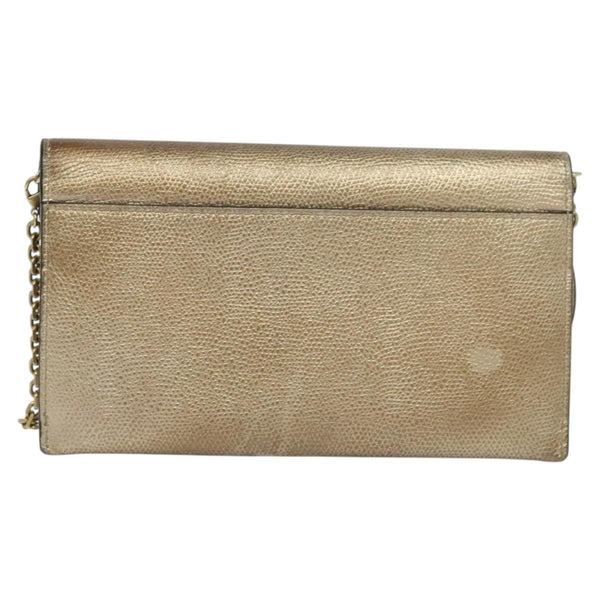 Christian Dior Saddle Chain Wallet Leather Brown Gold Auth hk2524
