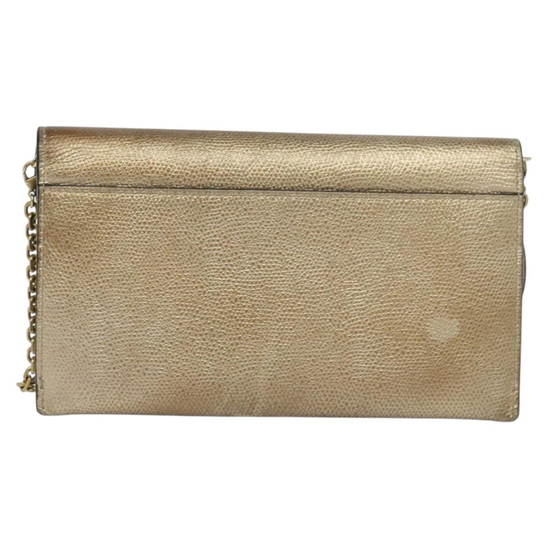 Christian Dior Saddle Chain Wallet Leather Brown Gold Auth hk2524