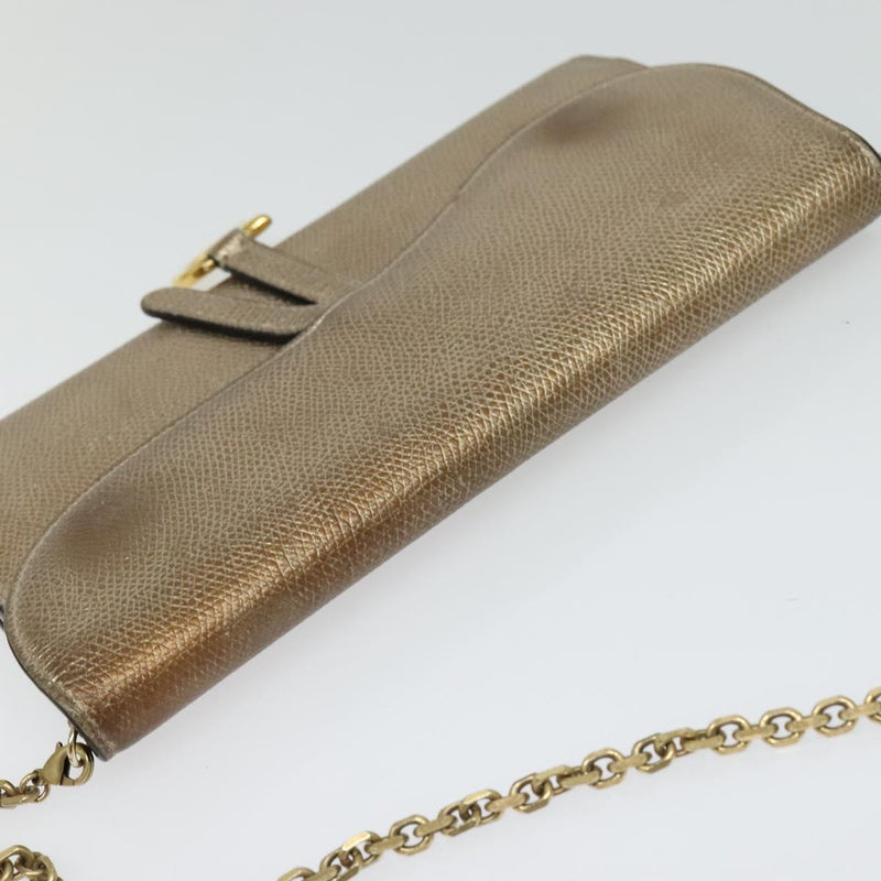 Christian Dior Saddle Chain Wallet Leather Brown Gold Auth hk2524